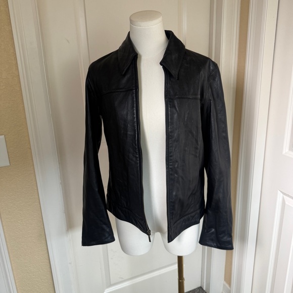 GAP Jackets & Blazers - Vintage GAP Leather Jacket Womens M Black Zip Up Minimalist 90s Coat